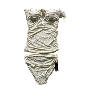 CARMEN Marc Valvo Cream Yellow Tankini Halter Two  Piece Swimsuit Size M